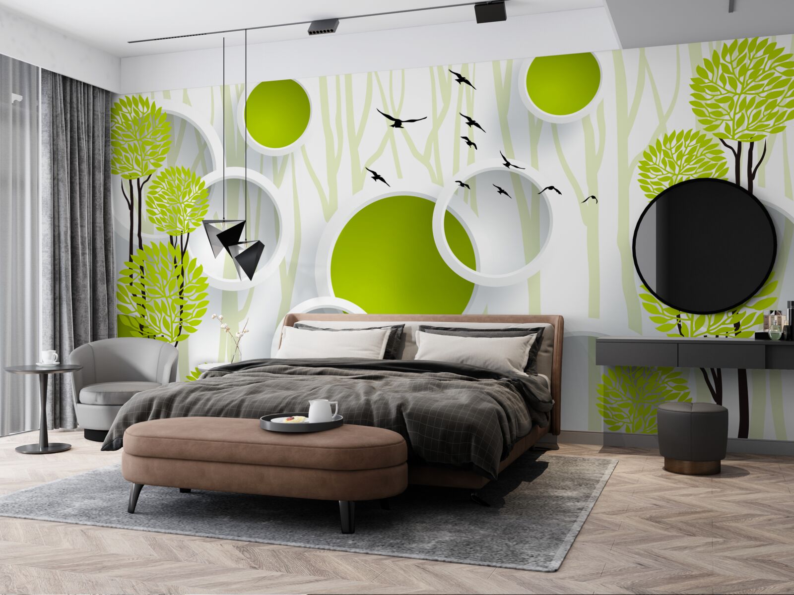 Fotobehang vogels verwelkomen de lente met hun groene gewaden