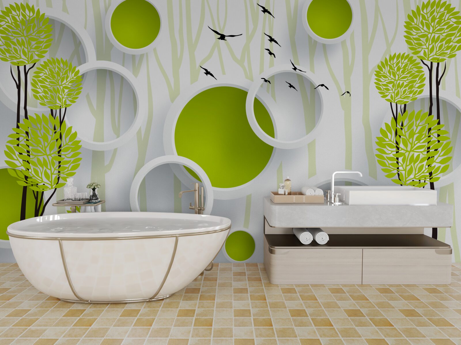 Fotobehang vogels verwelkomen de lente met hun groene gewaden