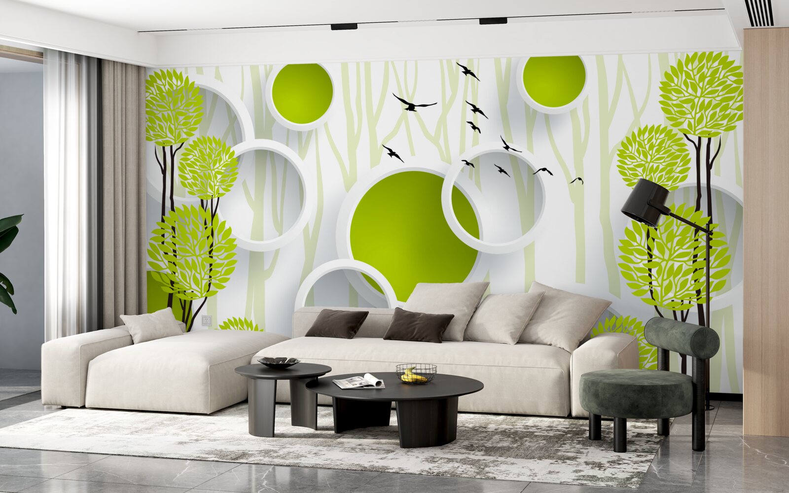 Fotobehang vogels verwelkomen de lente met hun groene gewaden