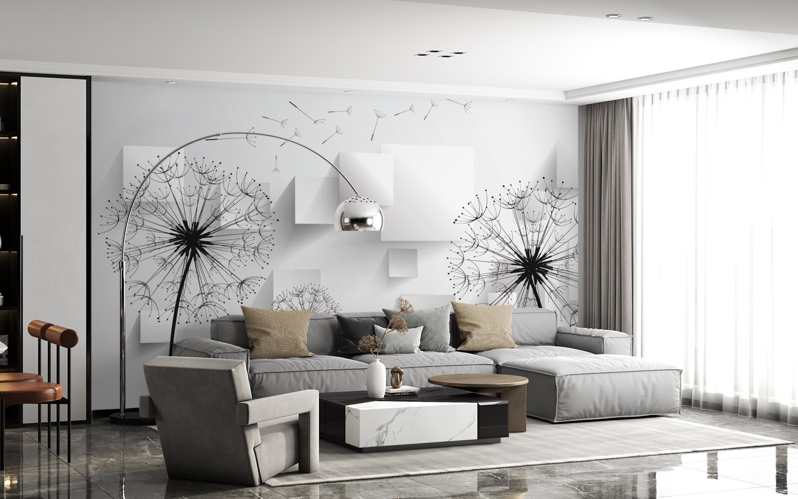 Fotobehang zachte vlucht van paardenbloemen