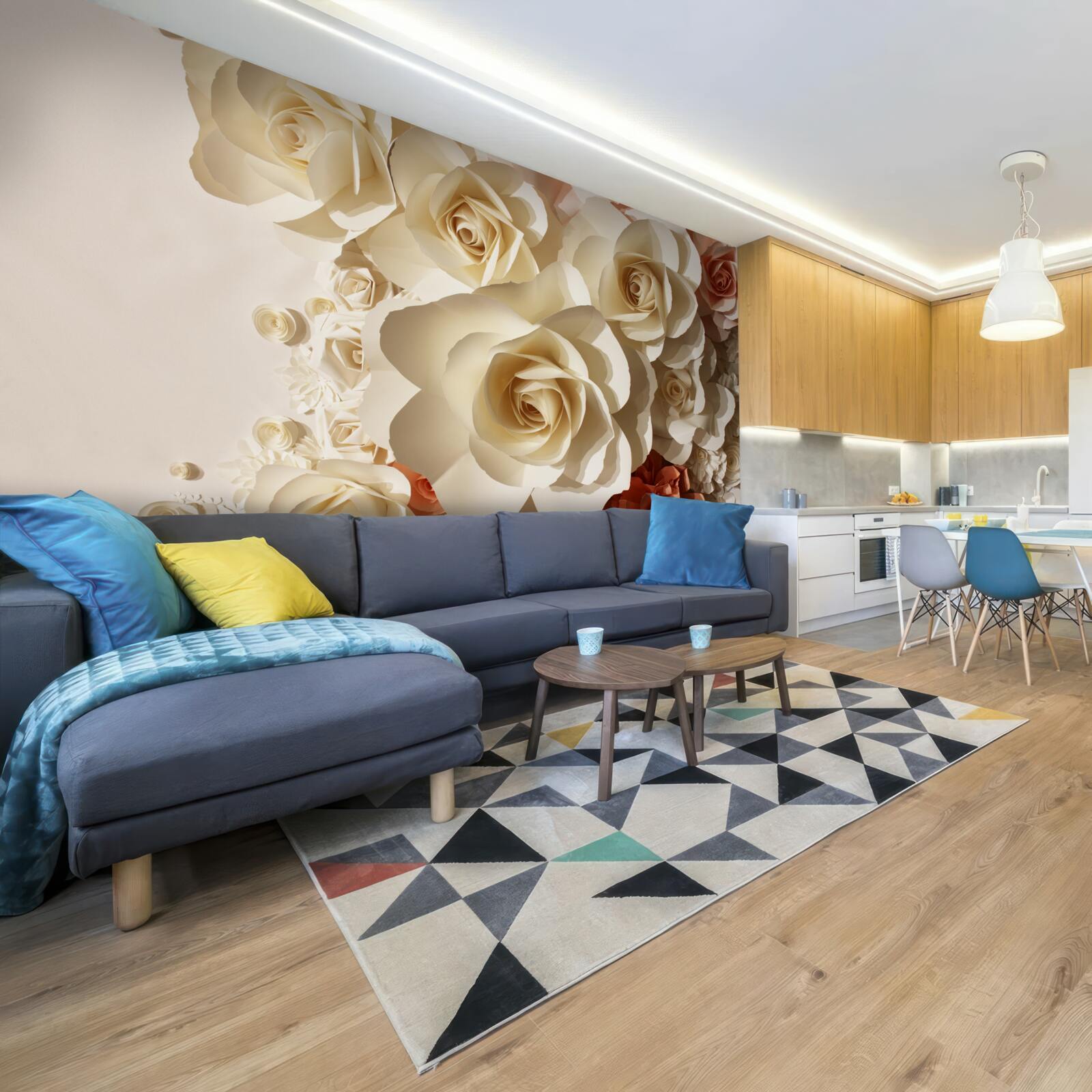 Fotobehang grote witte rozen