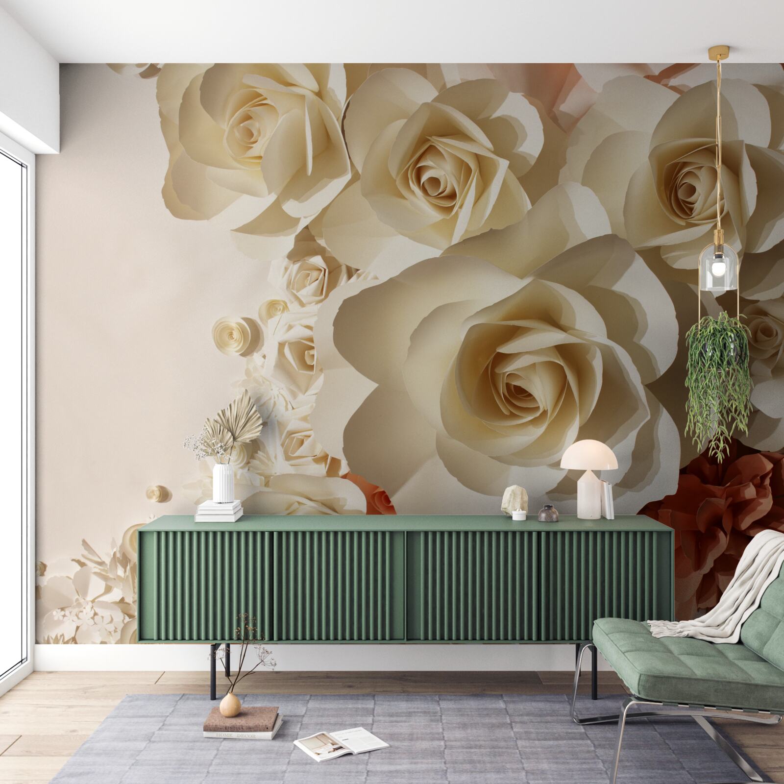 Fotobehang grote witte rozen