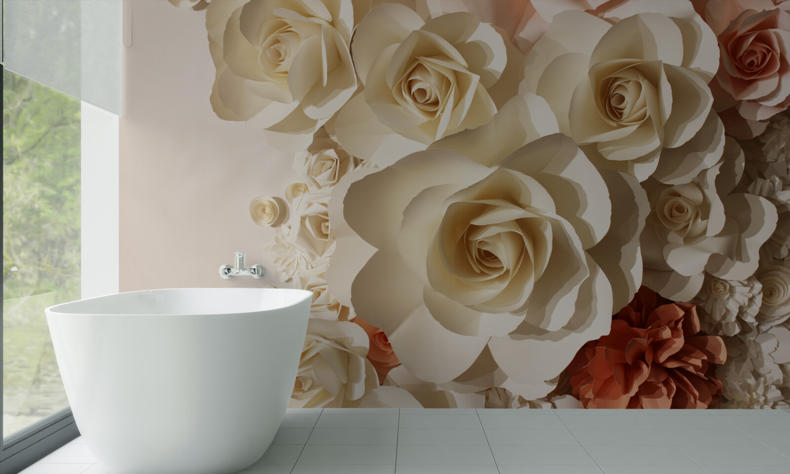 Fotobehang grote witte rozen