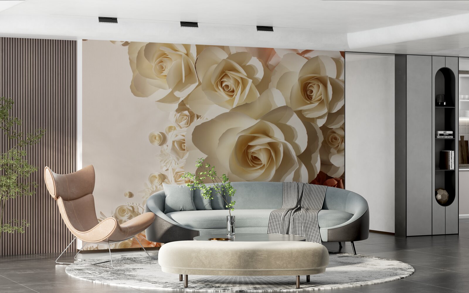 Fotobehang grote witte rozen