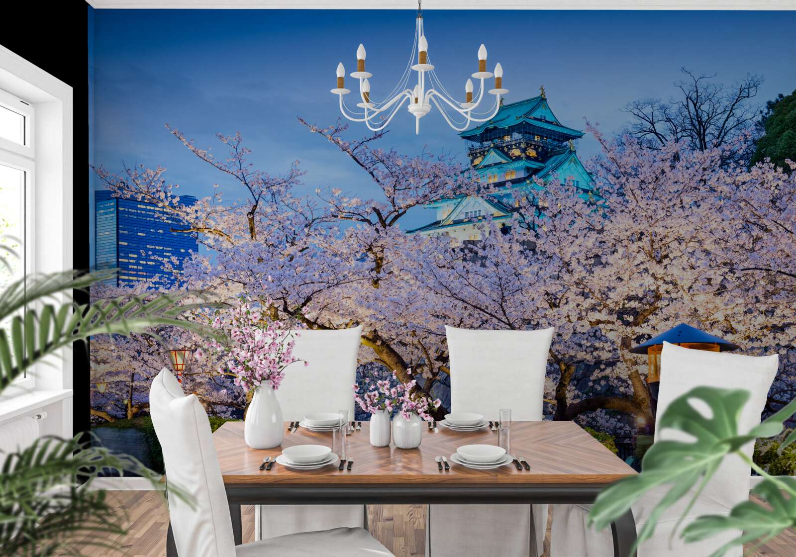 Fotobehang avond kersenbloesems