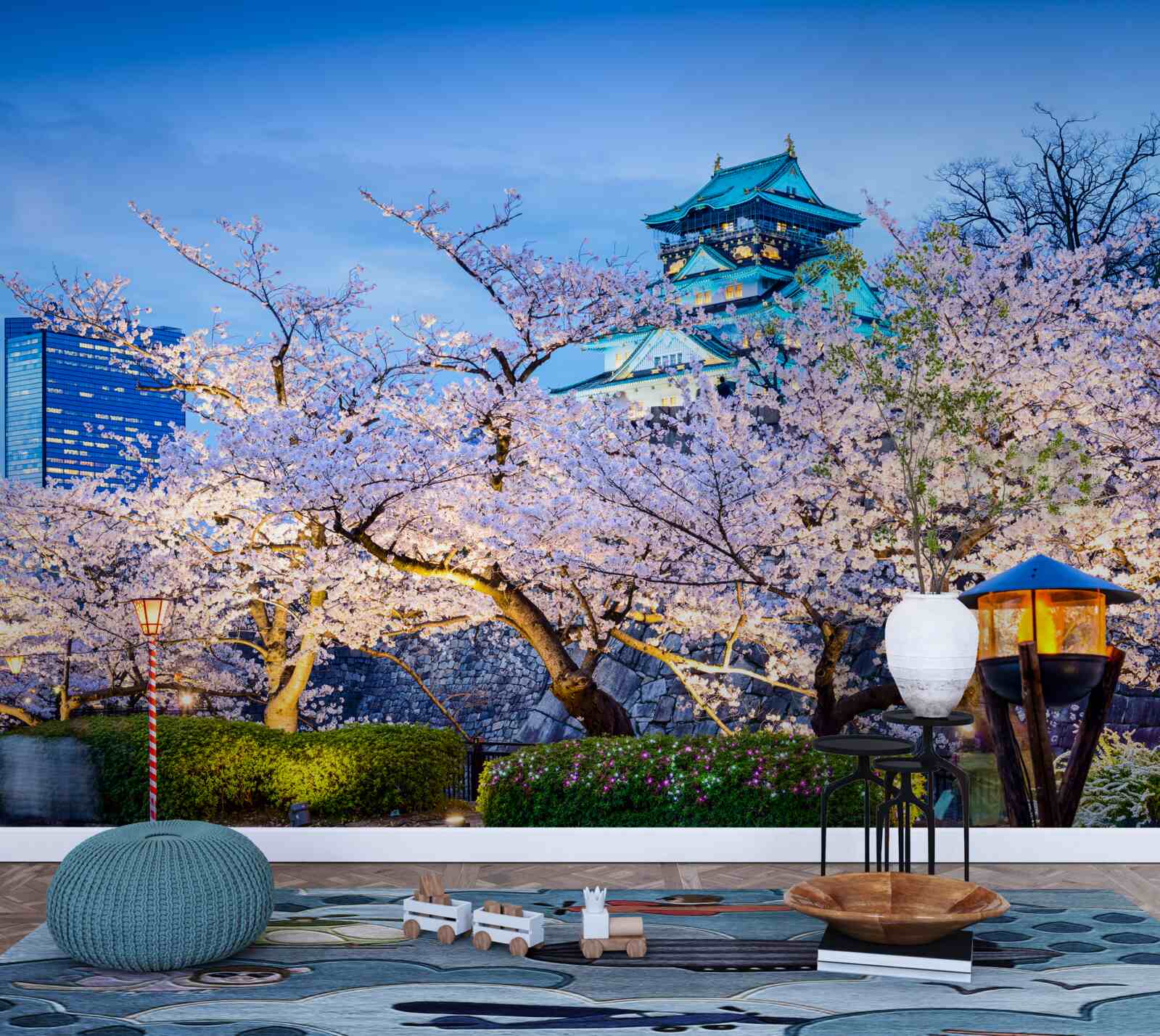 Fotobehang avond kersenbloesems