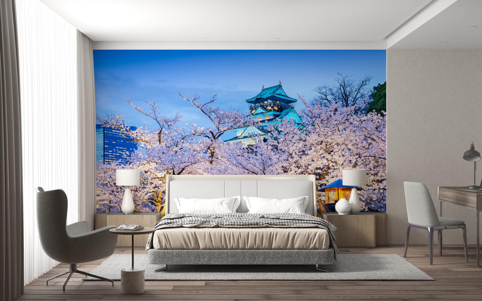 Fotobehang avond kersenbloesems