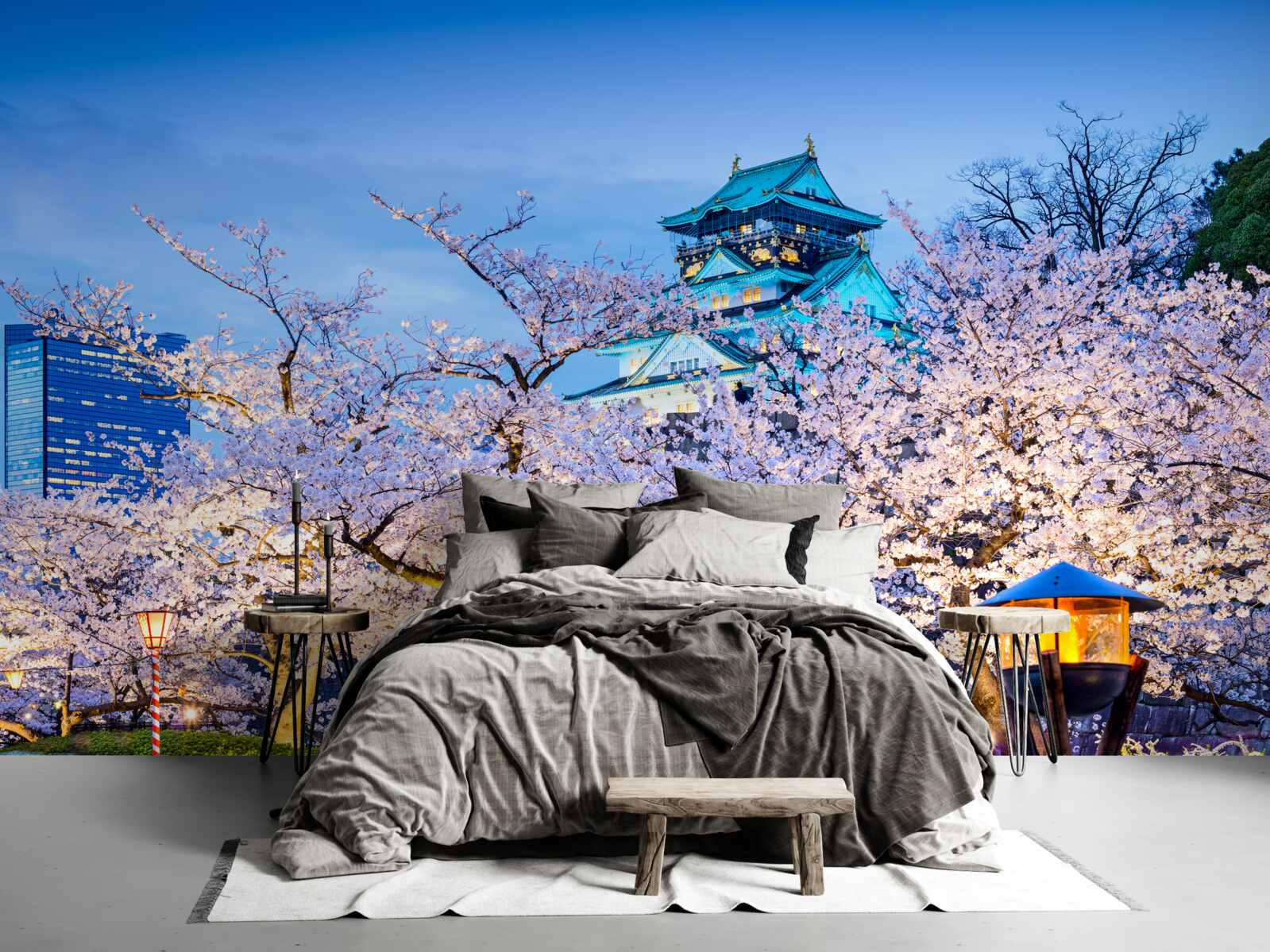 Fotobehang avond kersenbloesems