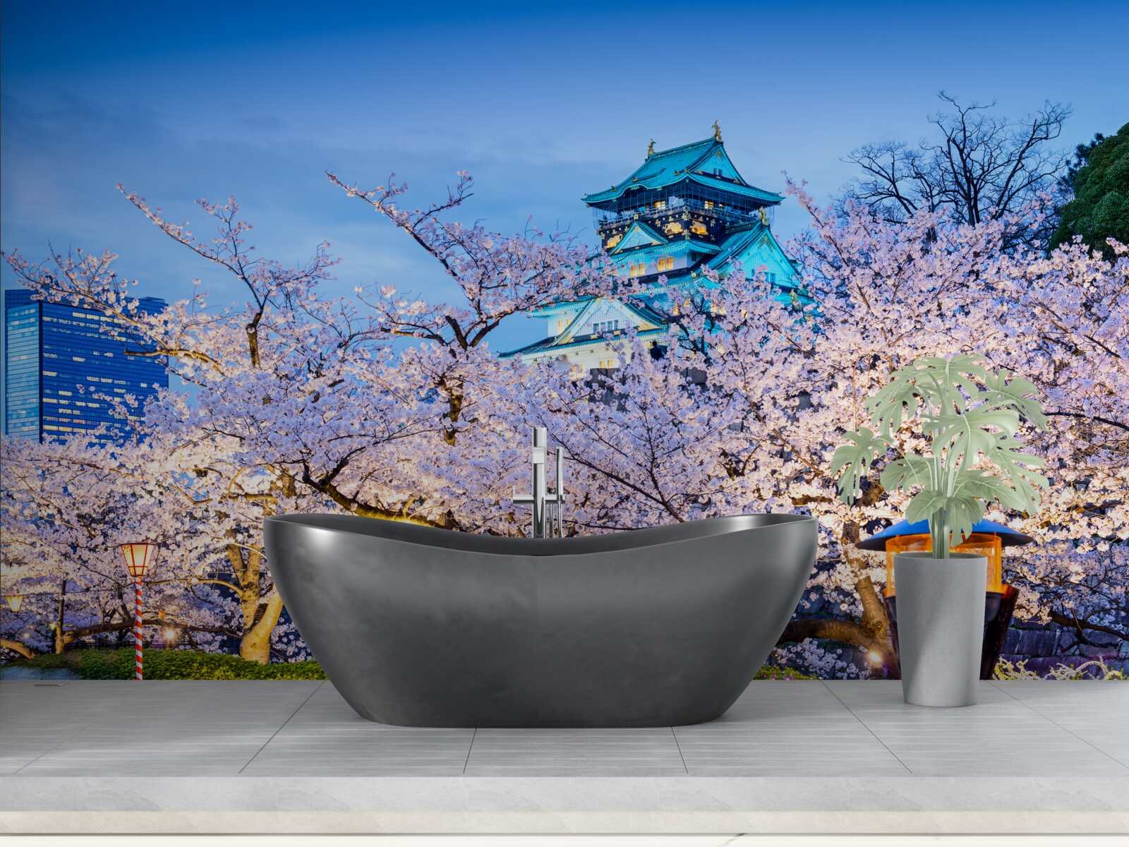 Fotobehang avond kersenbloesems