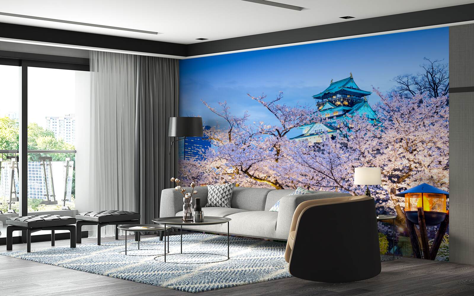 Fotobehang avond kersenbloesems