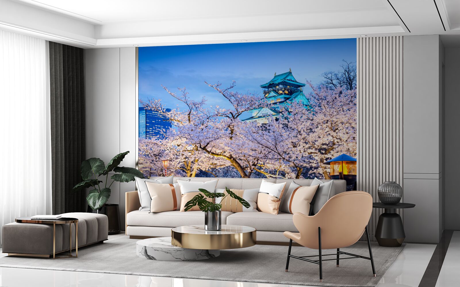 Fotobehang avond kersenbloesems