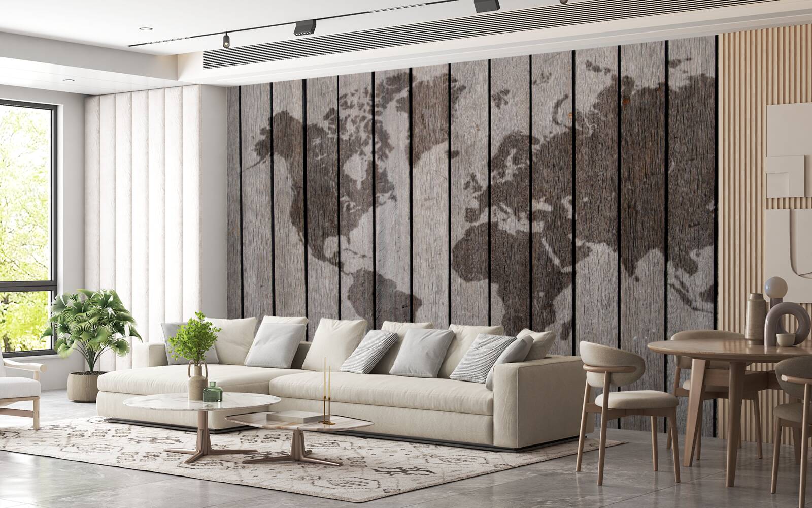 Fotobehang wereldkaart op houten planken