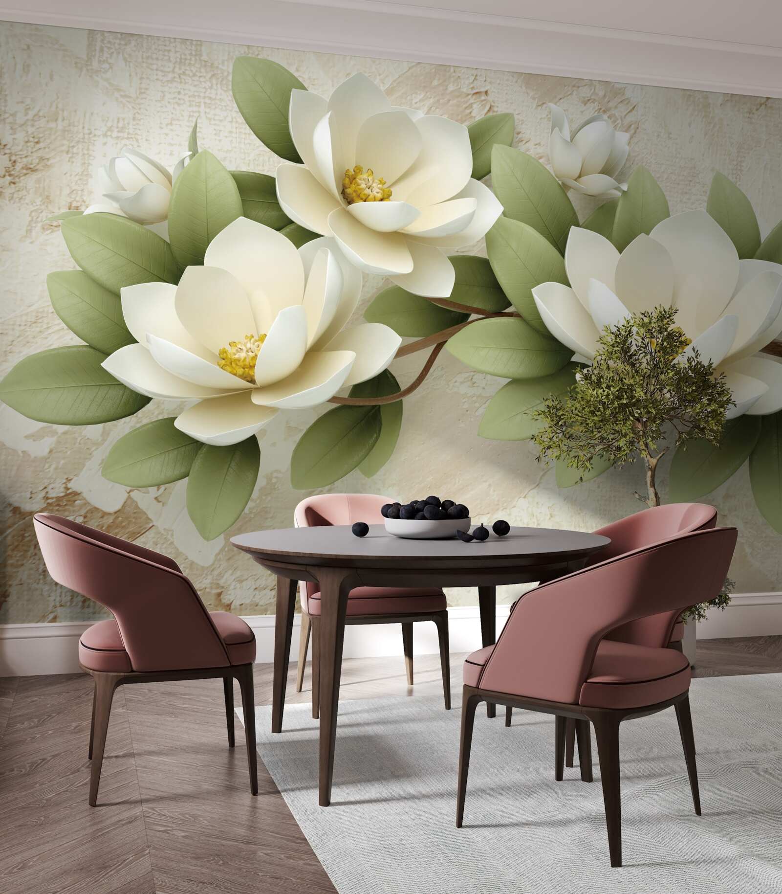 Fotobehang drie grote sneeuwwitte lotussen