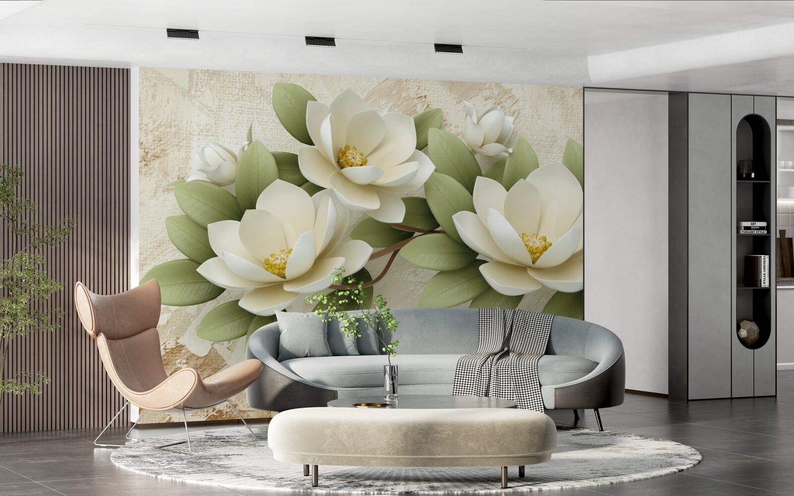 Fotobehang drie grote sneeuwwitte lotussen