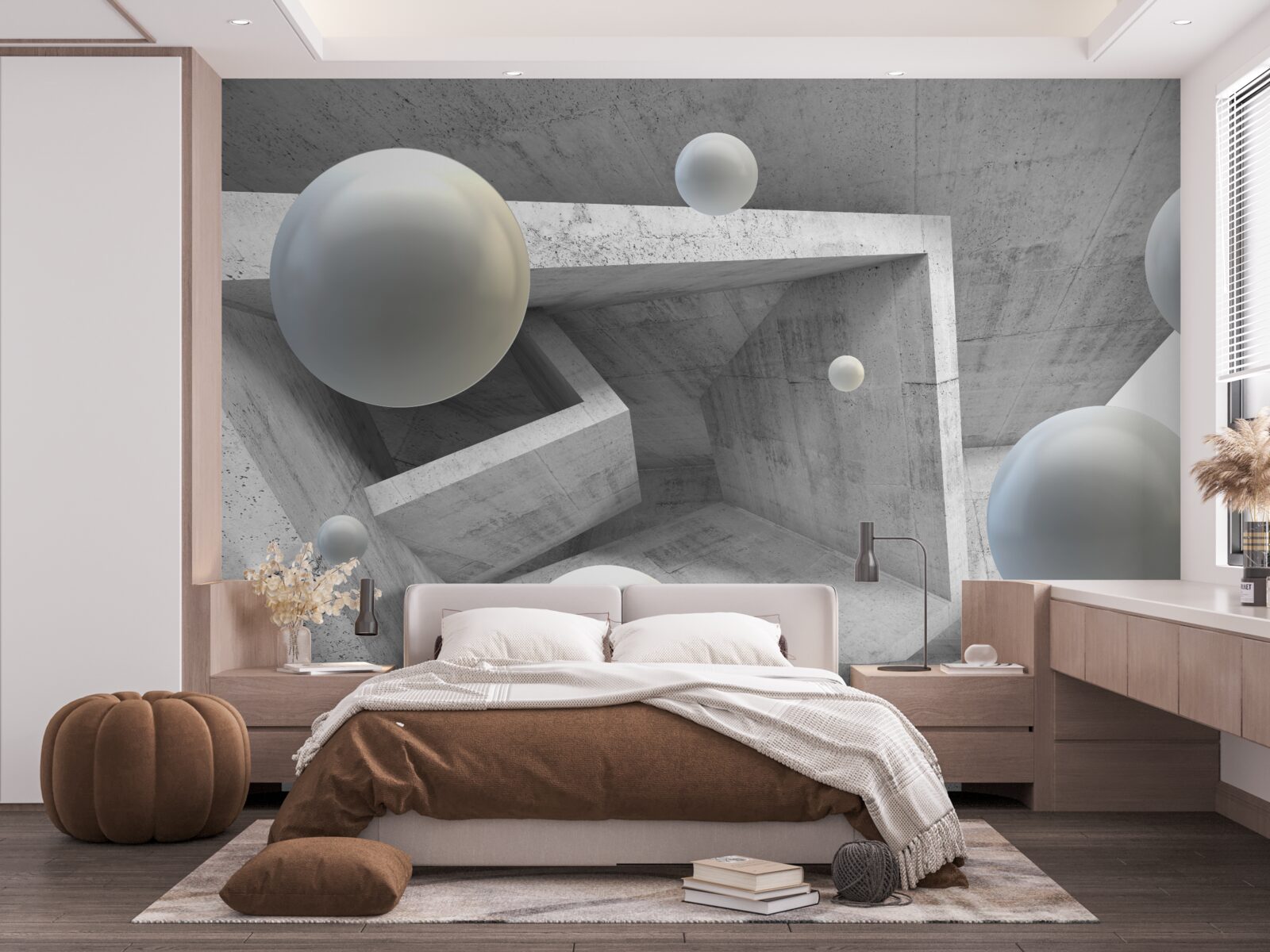 Fotobehang geometrisch gevormde tunnel en bolvormige voorwerpen