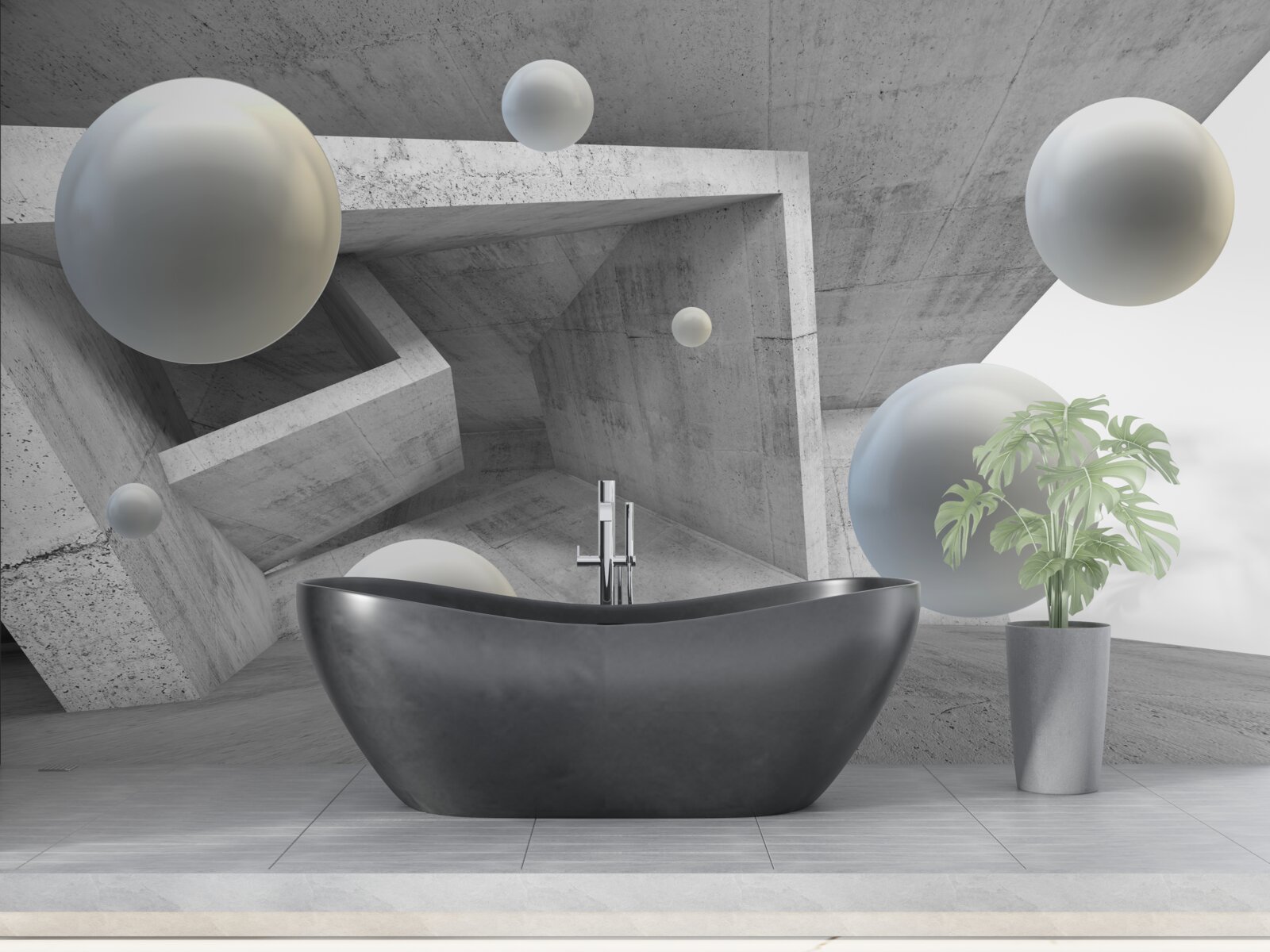 Fotobehang geometrisch gevormde tunnel en bolvormige voorwerpen