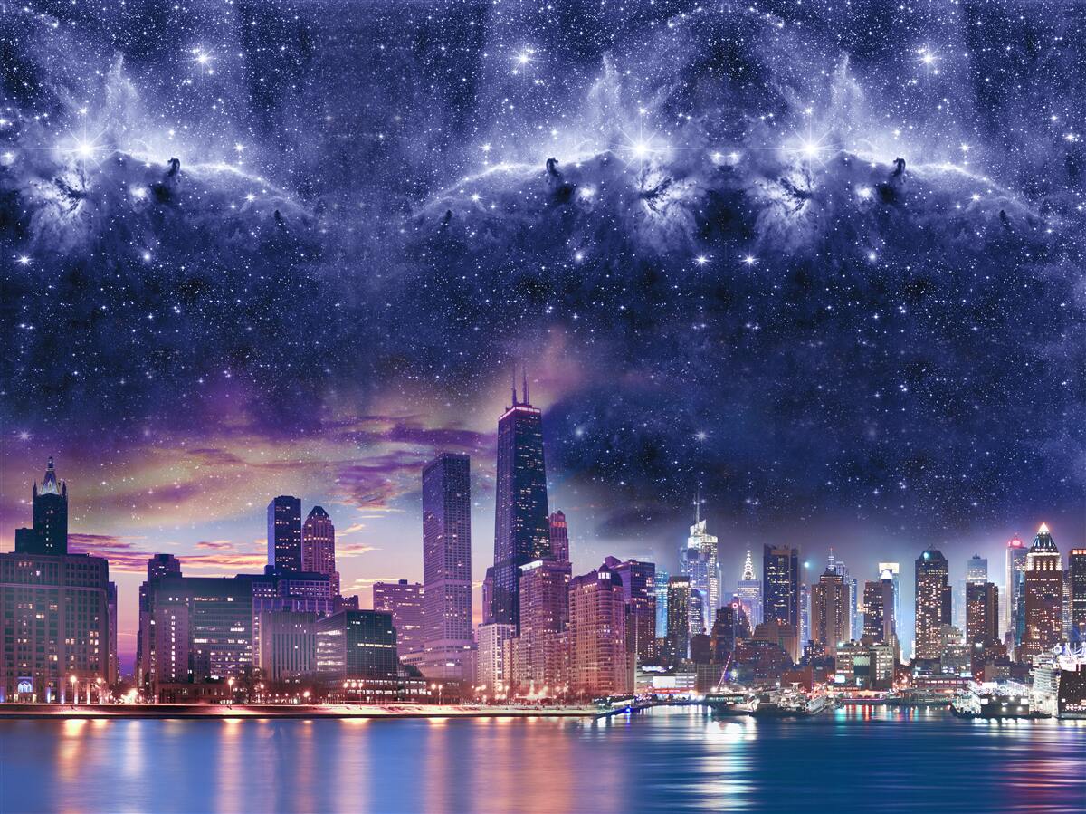 Fotobehang magisch astraal canvas over de metropool