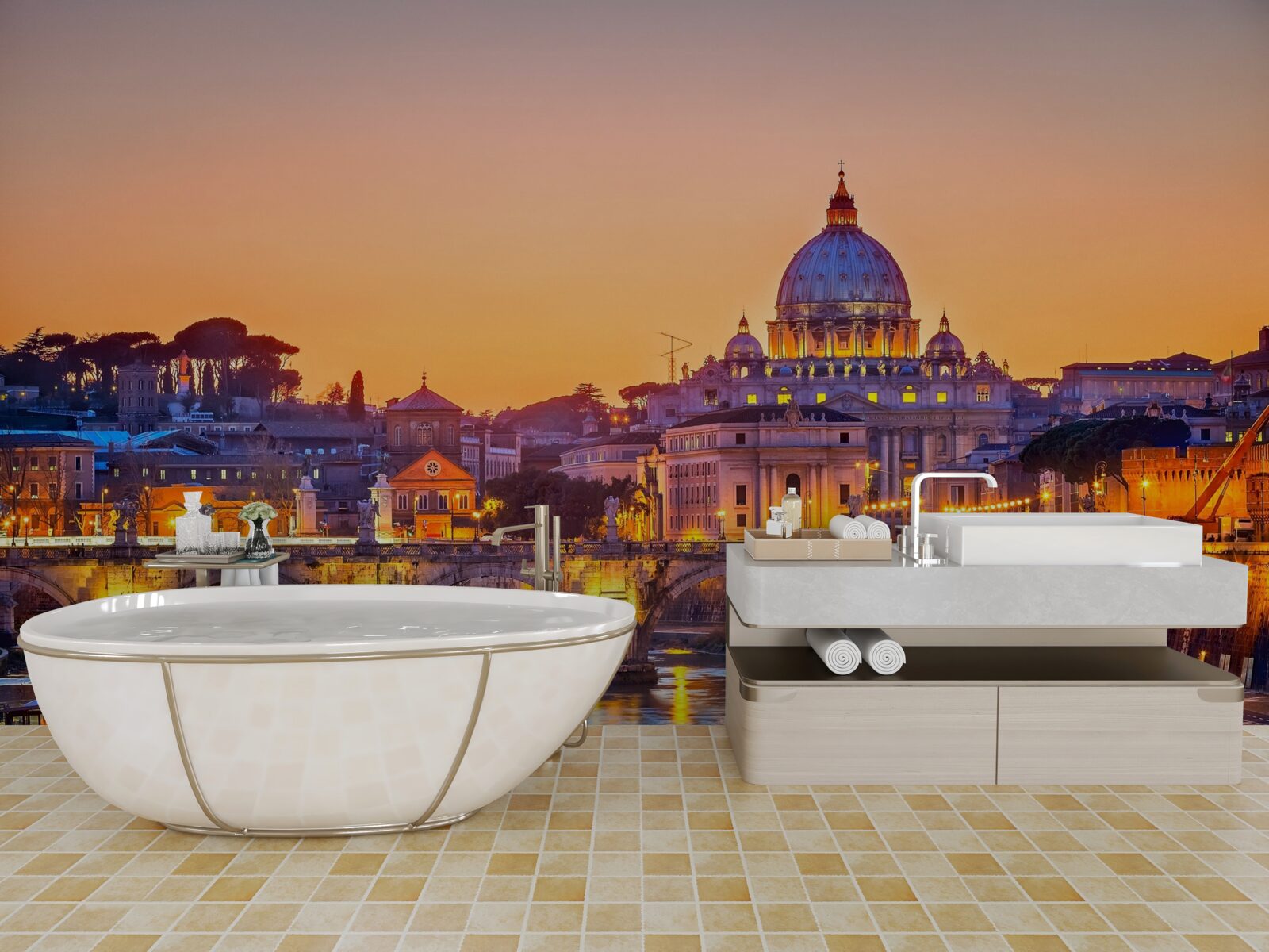 Fotobehang uitzicht op de kathedraal van romeo onder de avondverlichting