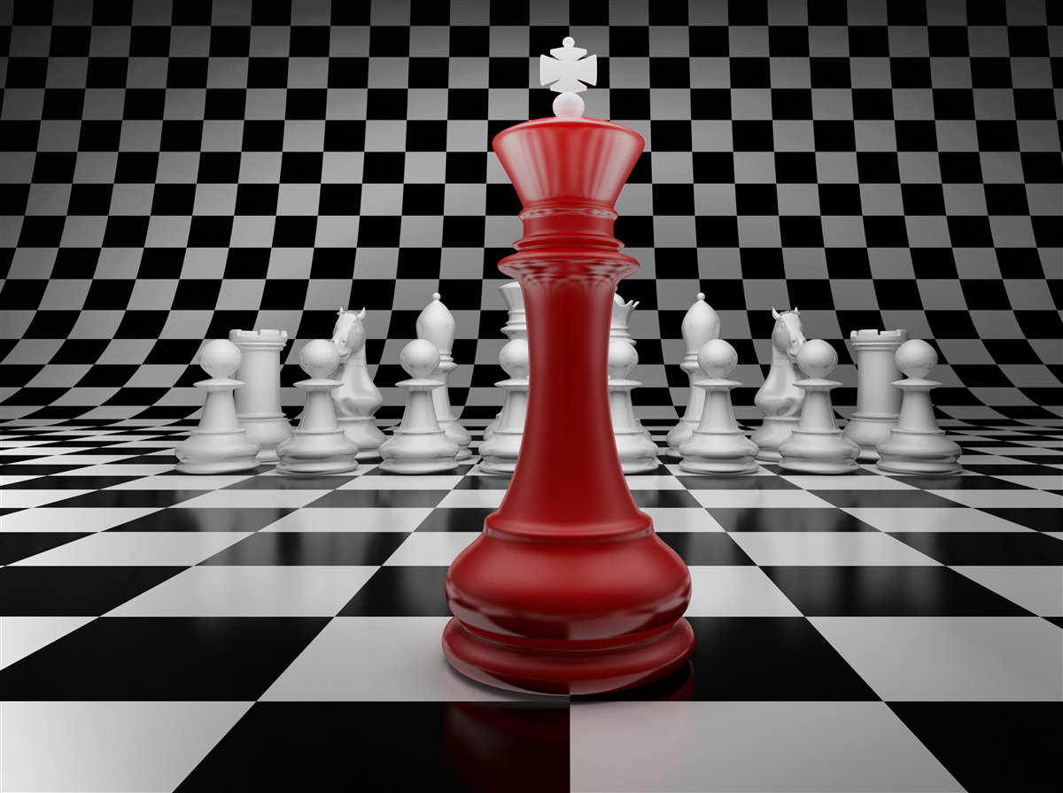 Fotobehang dambord koningin in rood