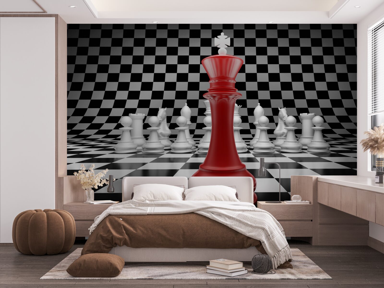 Fotobehang dambord koningin in rood