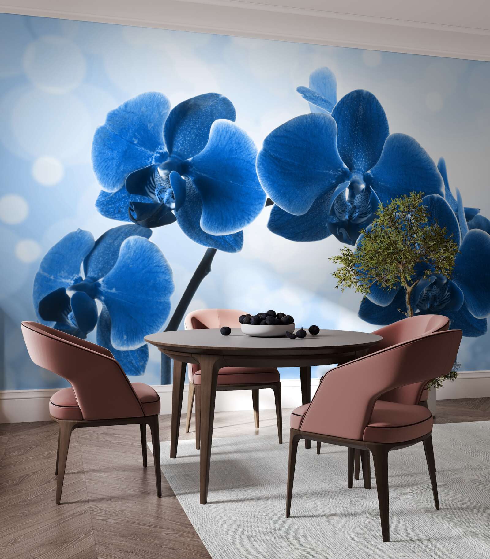 Fotobehang de orchideeën zijn donkerblauw
