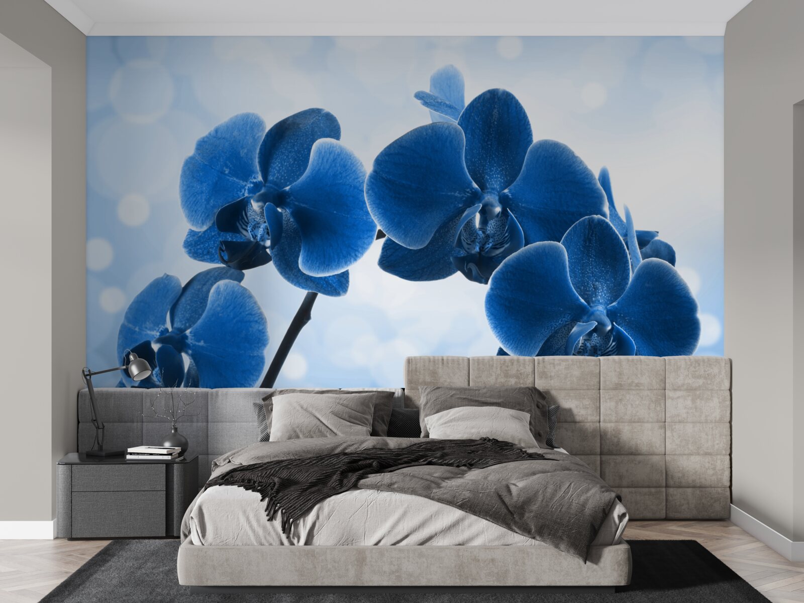 Fotobehang de orchideeën zijn donkerblauw