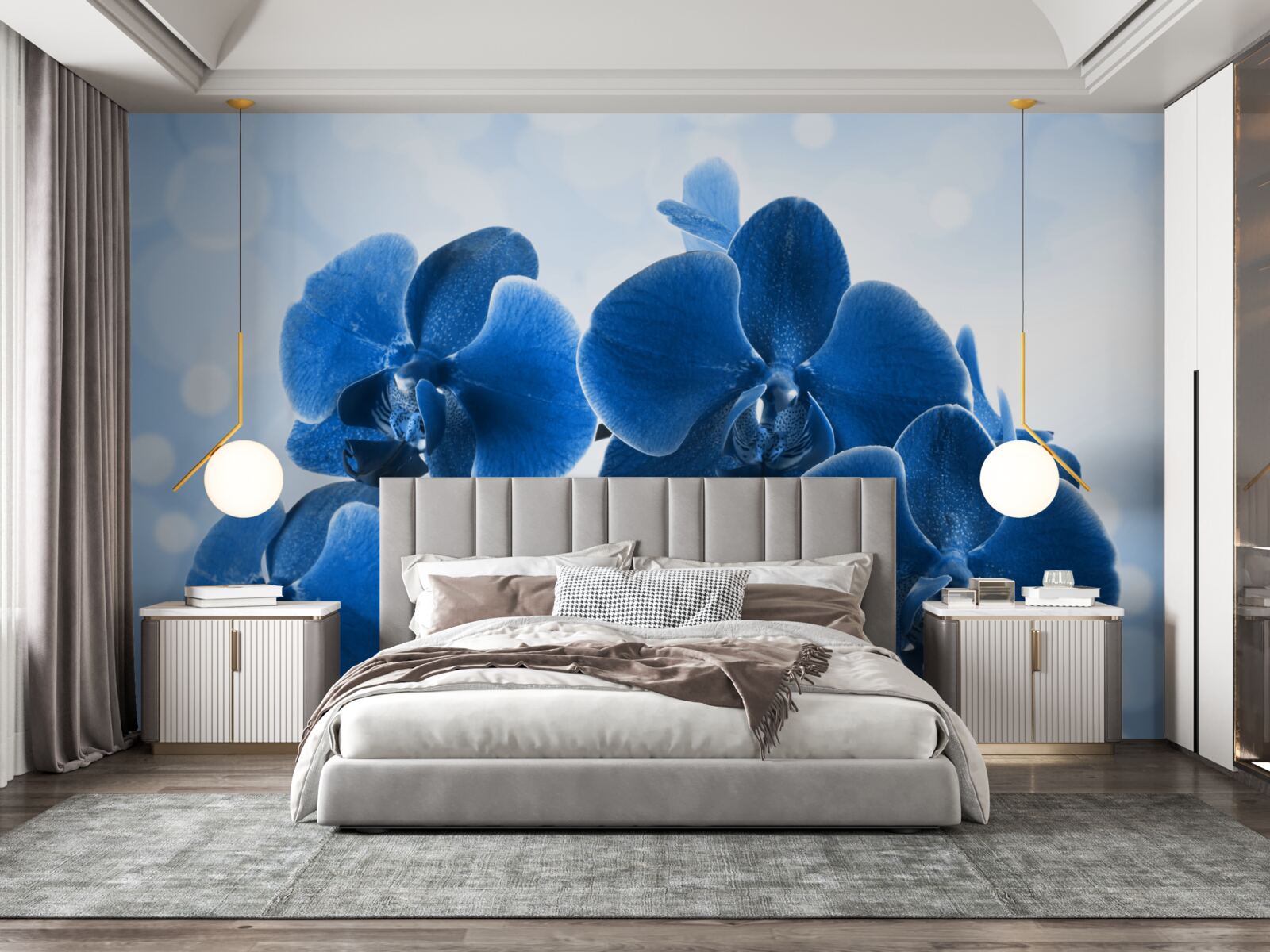 Fotobehang de orchideeën zijn donkerblauw