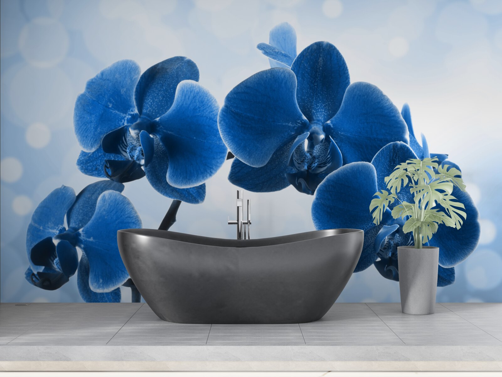 Fotobehang de orchideeën zijn donkerblauw