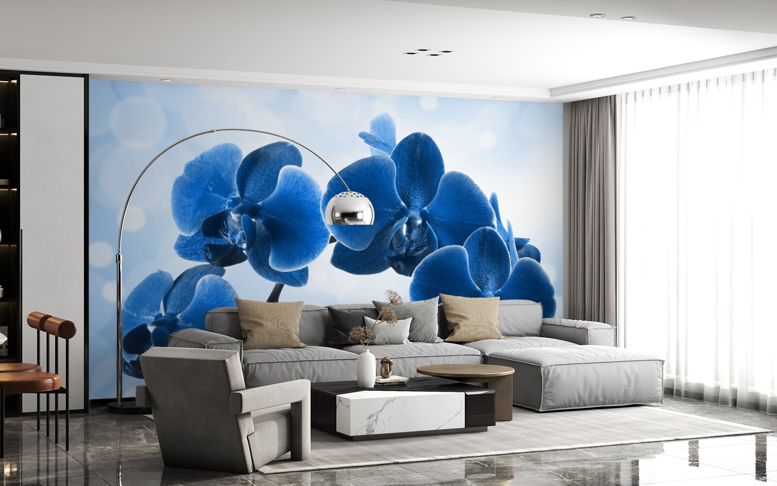 Fotobehang de orchideeën zijn donkerblauw