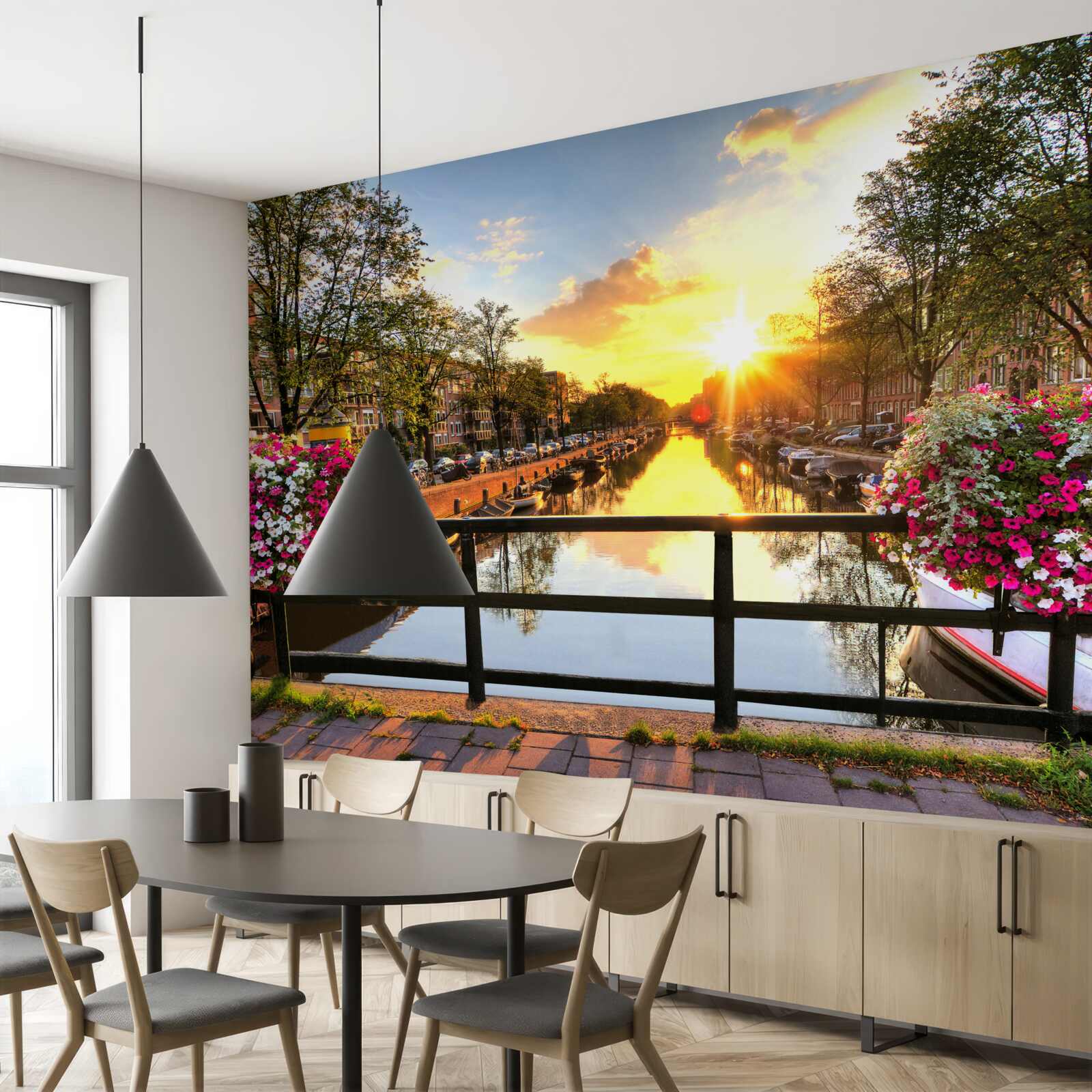 Fotobehang het hart van amsterdam is gehuld in zonsondergang