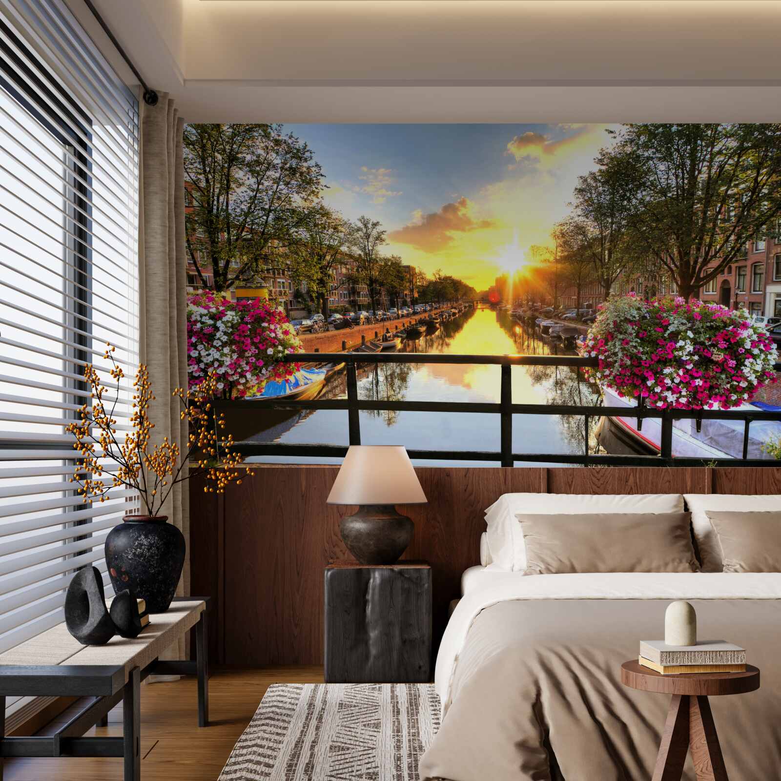 Fotobehang het hart van amsterdam is gehuld in zonsondergang