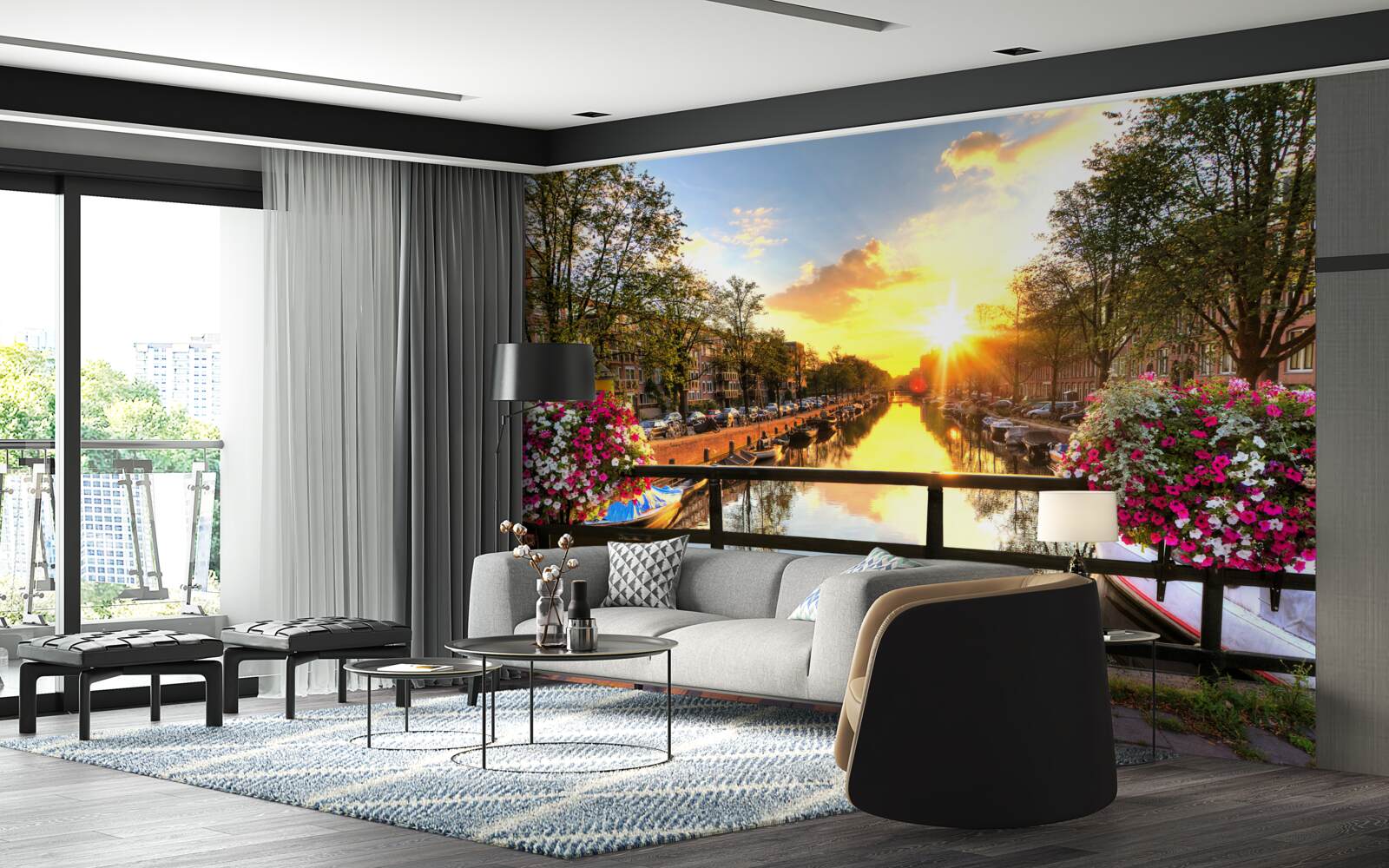 Fotobehang het hart van amsterdam is gehuld in zonsondergang