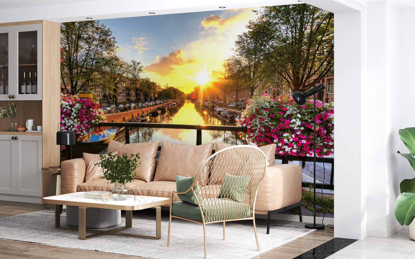 Fotobehang het hart van amsterdam is gehuld in zonsondergang