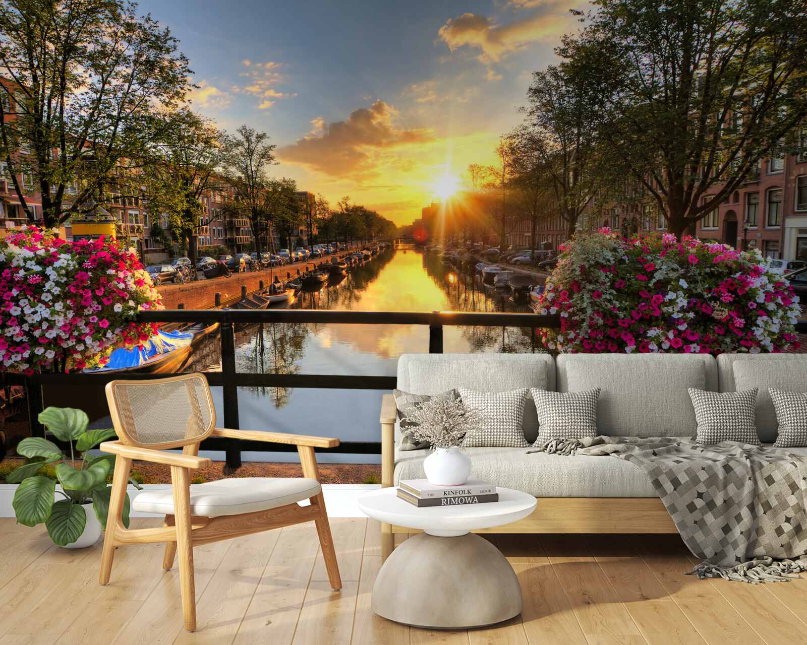 Fotobehang kijken naar de zonsondergang vanaf een brug in amsterdam