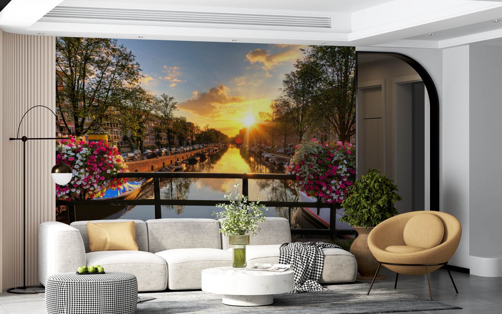 Fotobehang kijken naar de zonsondergang vanaf een brug in amsterdam