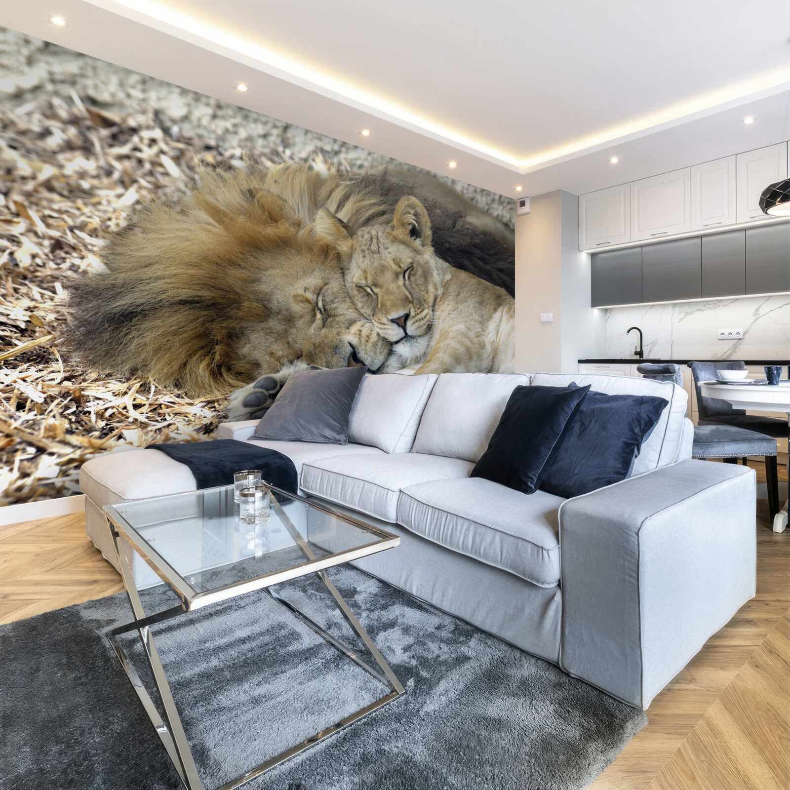 Fotobehang leeuw en leeuwin die een huwelijk vormen, sayat