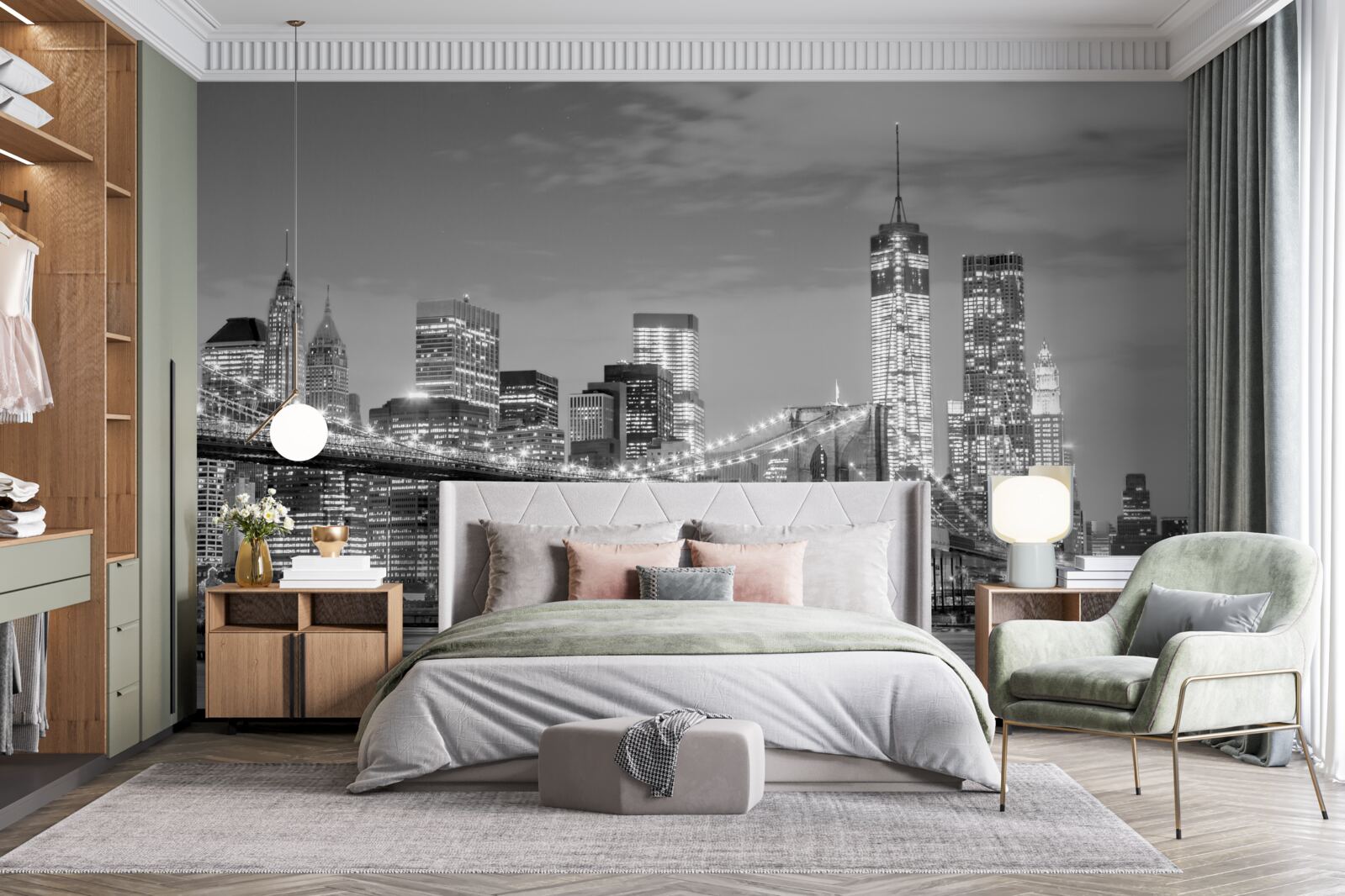 Fotobehang metropolis met uitzicht op de brooklyn bridge