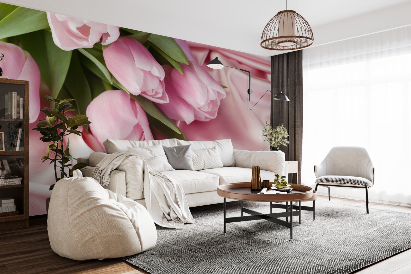 Fotobehang roze tulpen op een zijden achtergrond