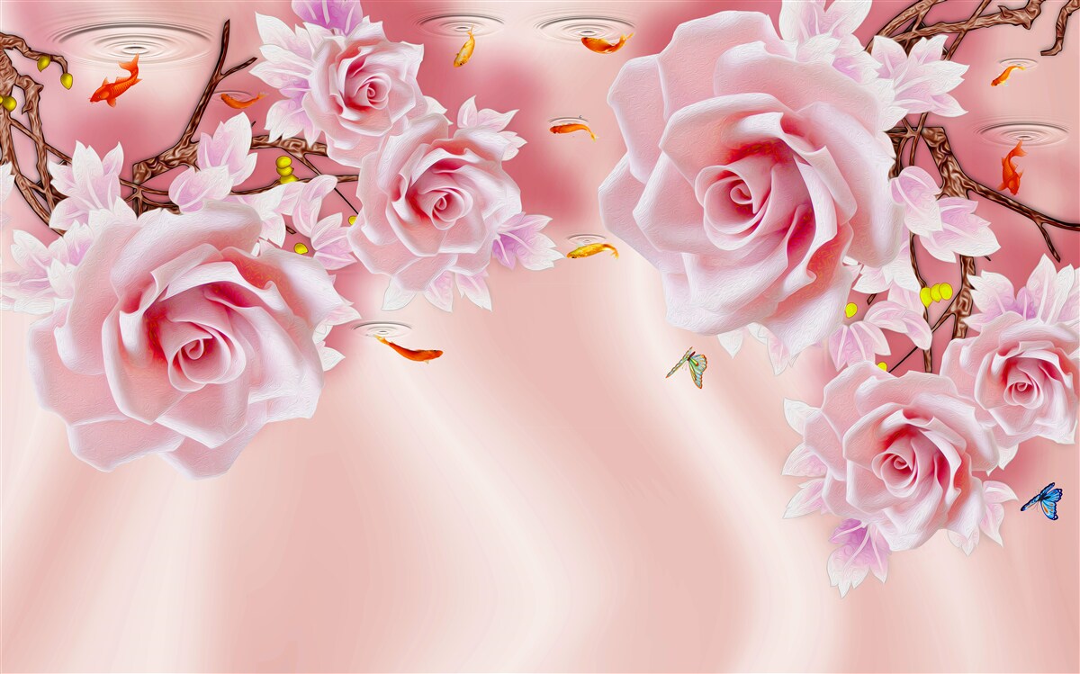 Fotobehang knoppen van tere rozen bloeien op de takken