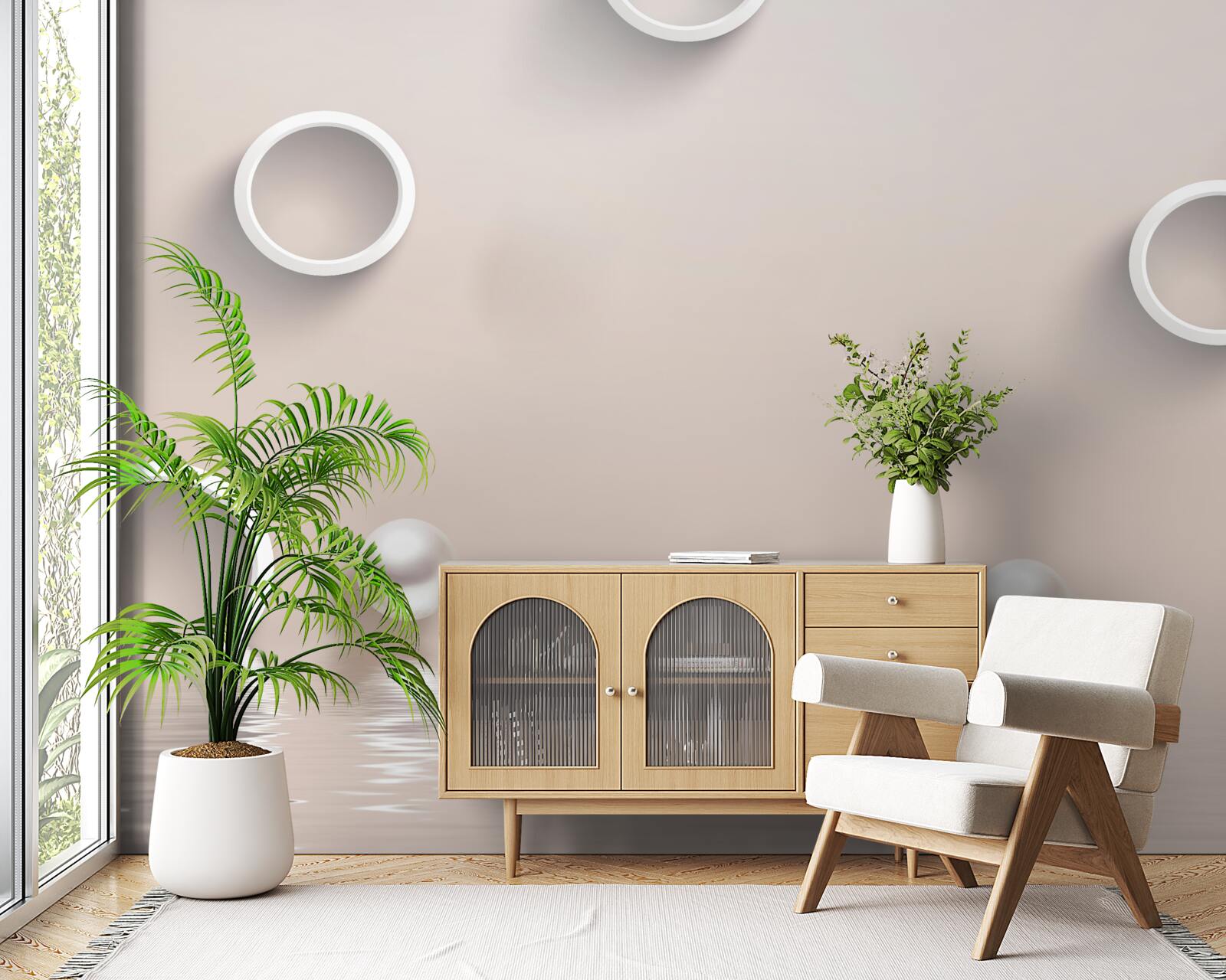 Fotobehang cirkels op water en parels