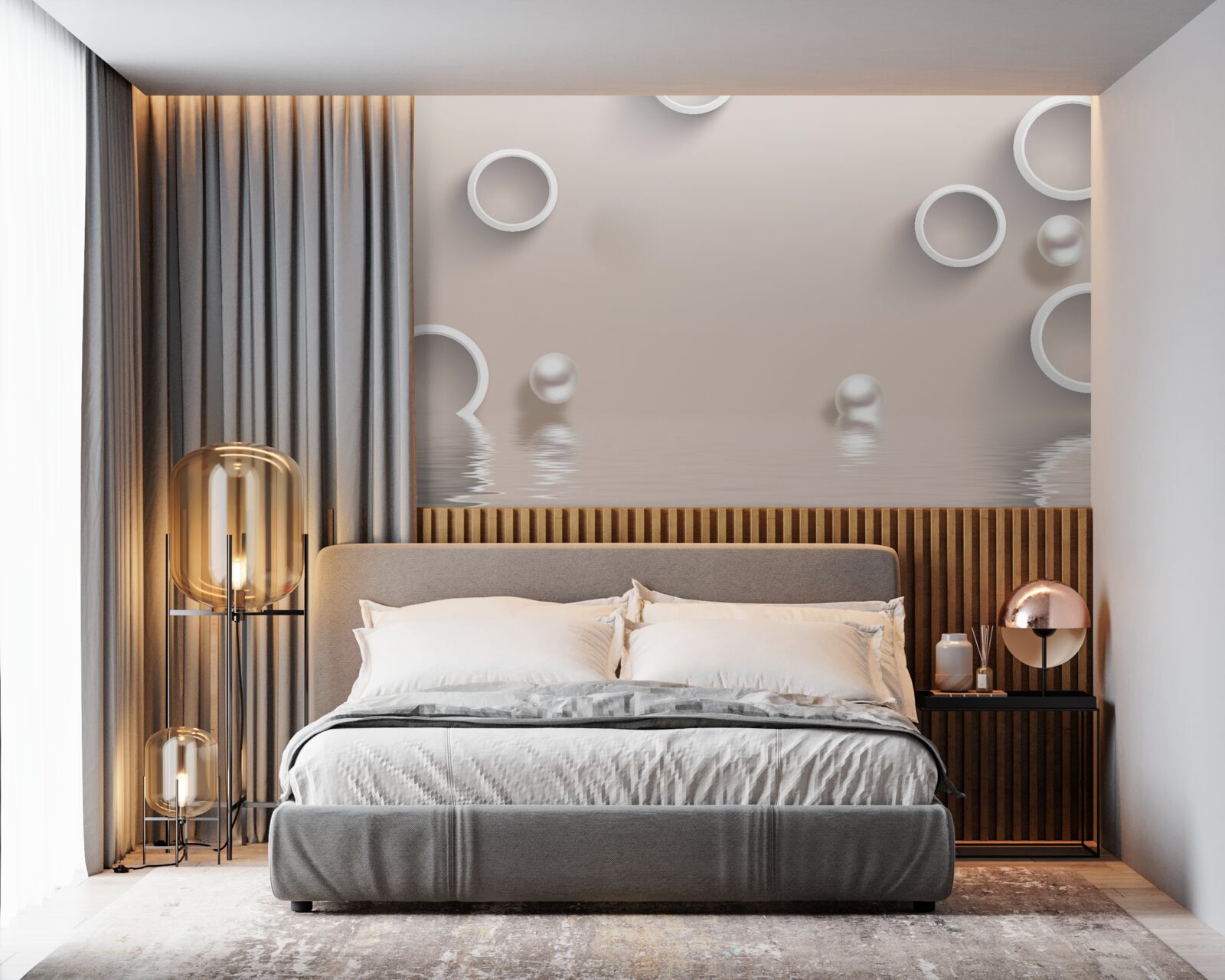 Fotobehang cirkels op water en parels