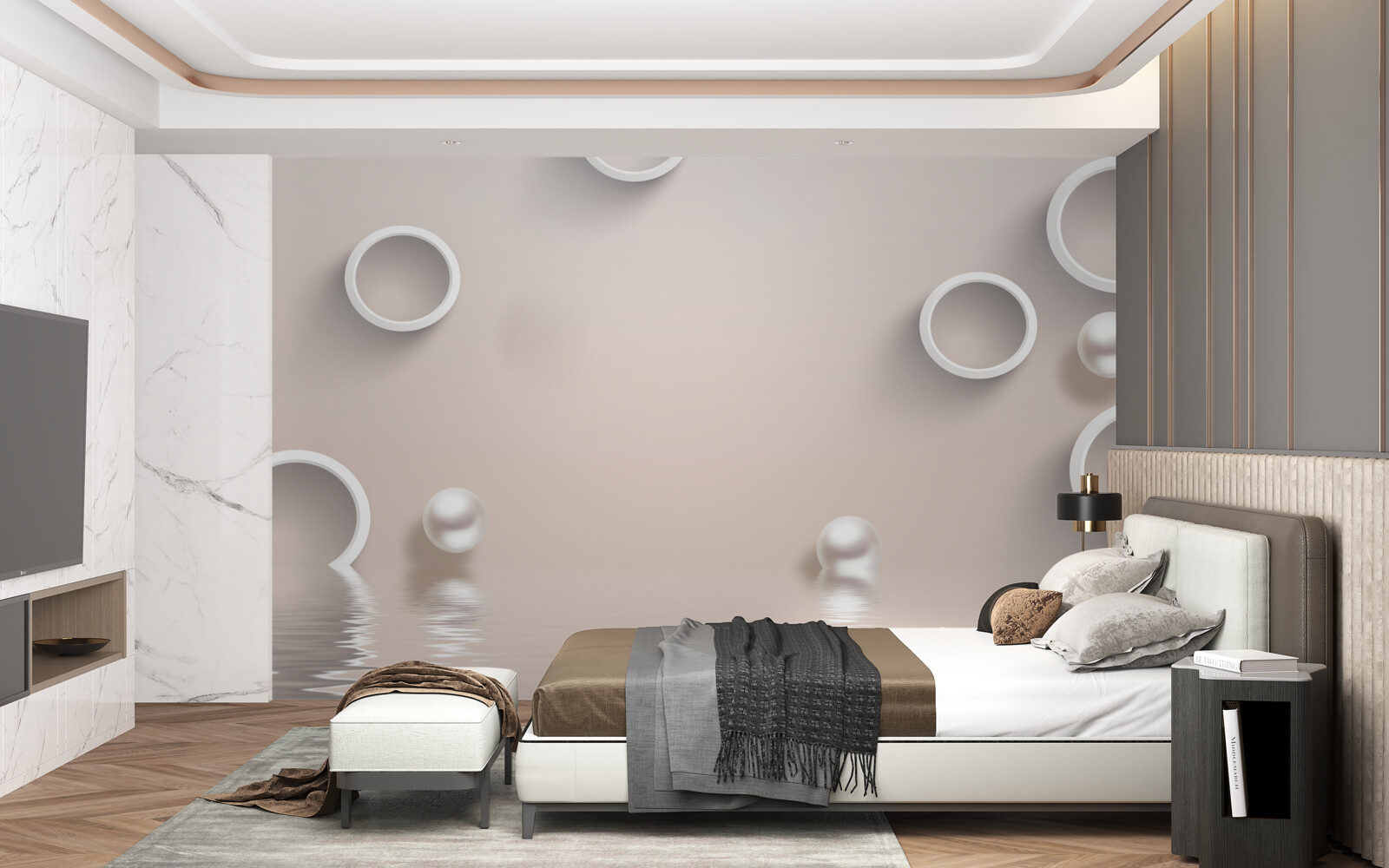 Fotobehang cirkels op water en parels