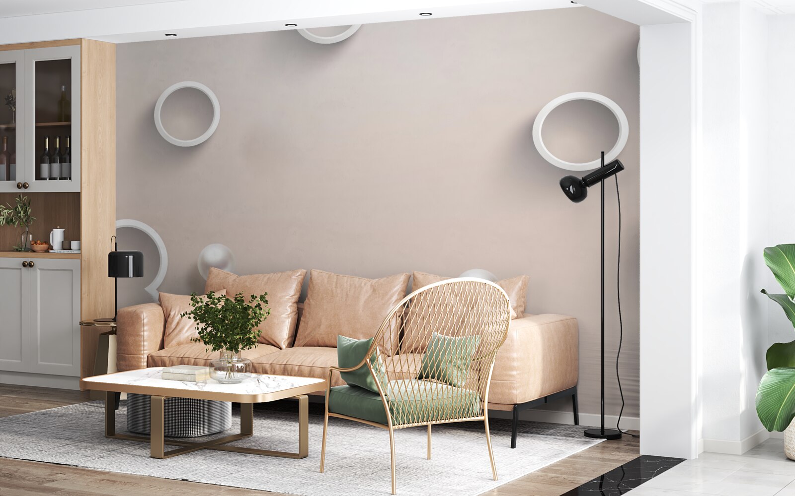 Fotobehang cirkels op water en parels