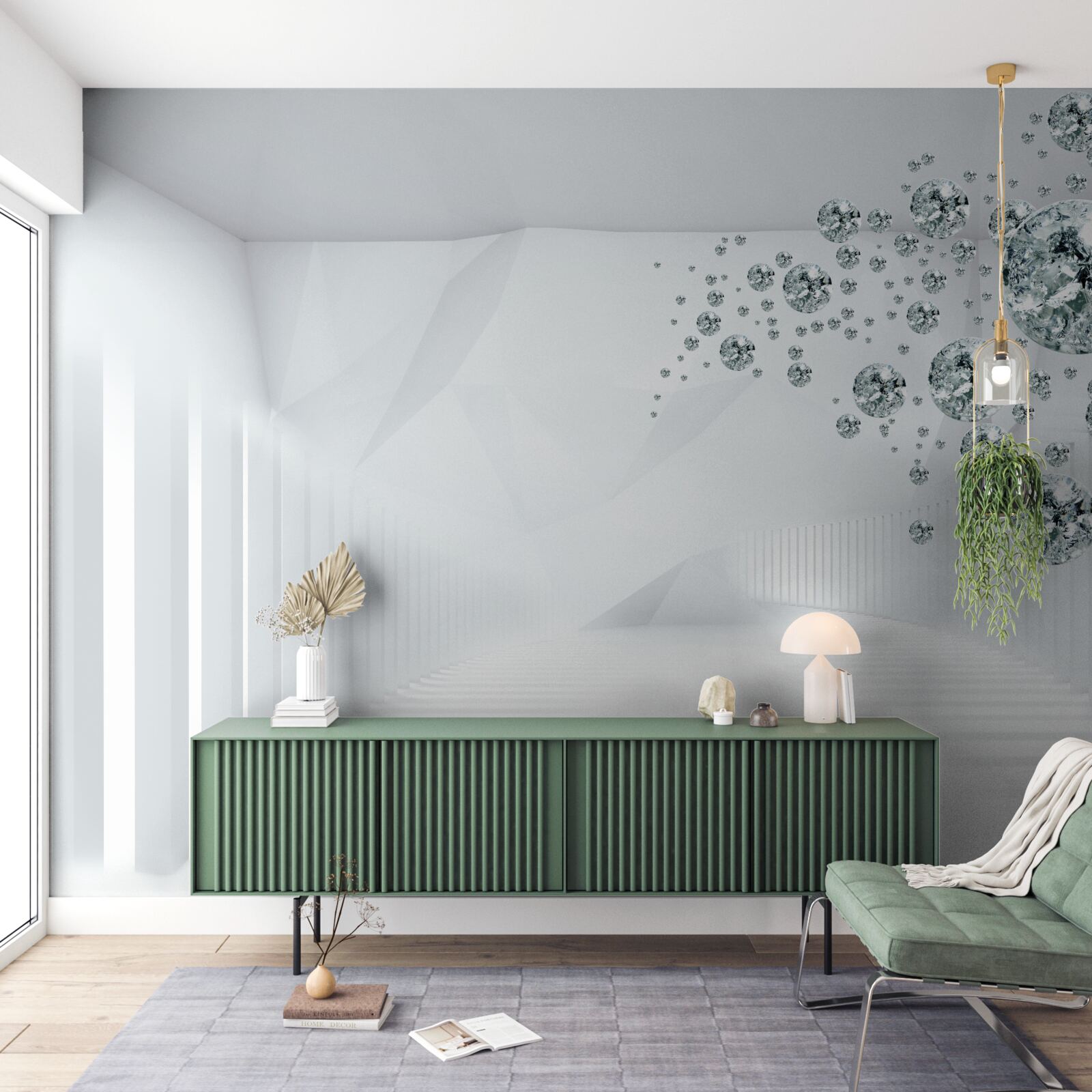 Fotobehang waterdruppels in een helder verlichte kamer