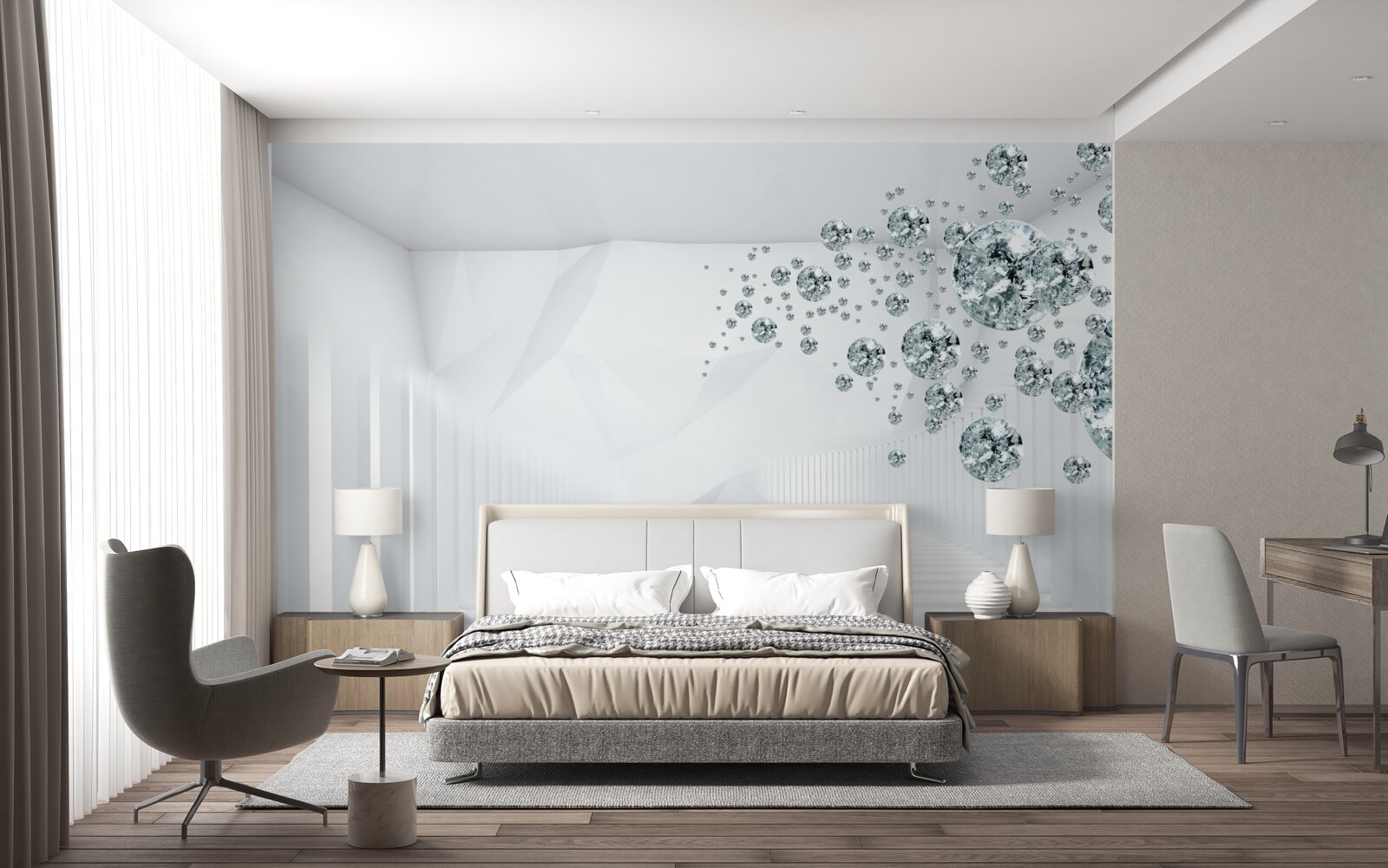 Fotobehang waterdruppels in een helder verlichte kamer