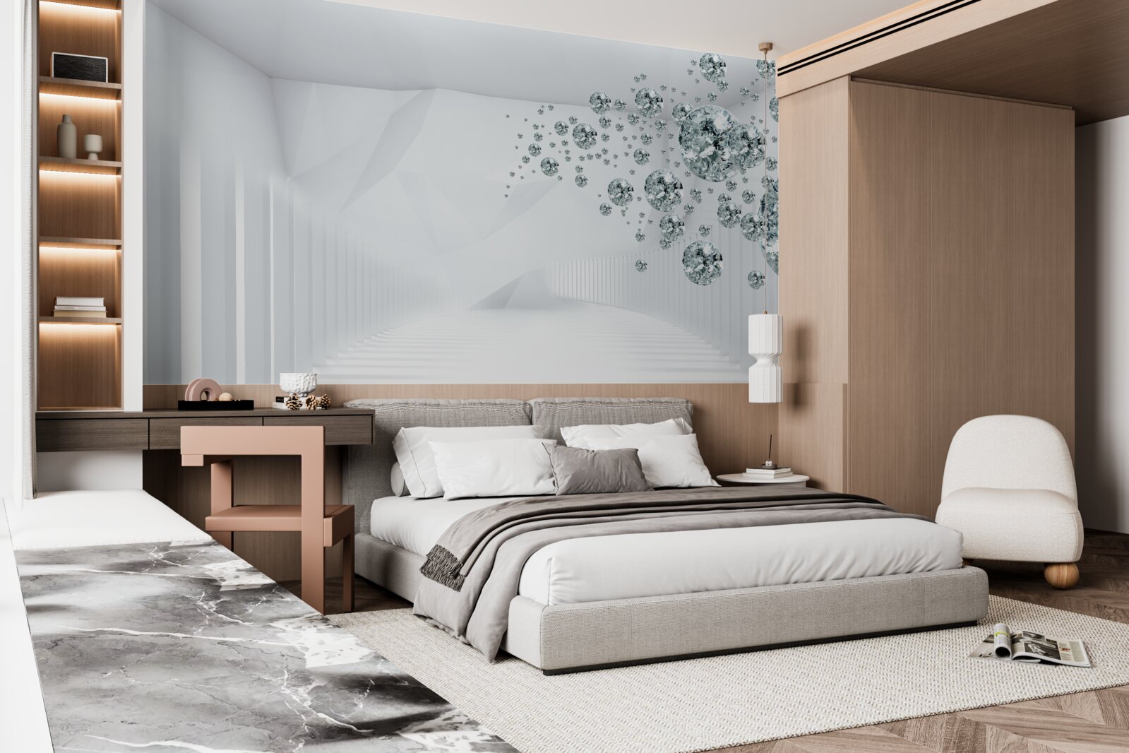 Fotobehang waterdruppels in een helder verlichte kamer