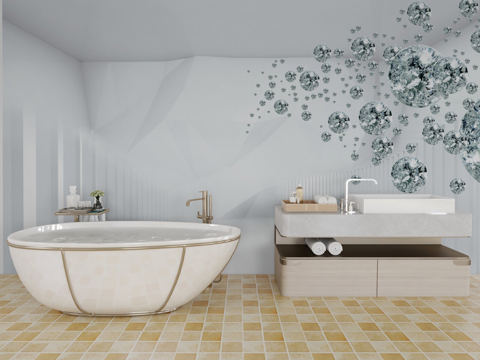 Fotobehang waterdruppels in een helder verlichte kamer