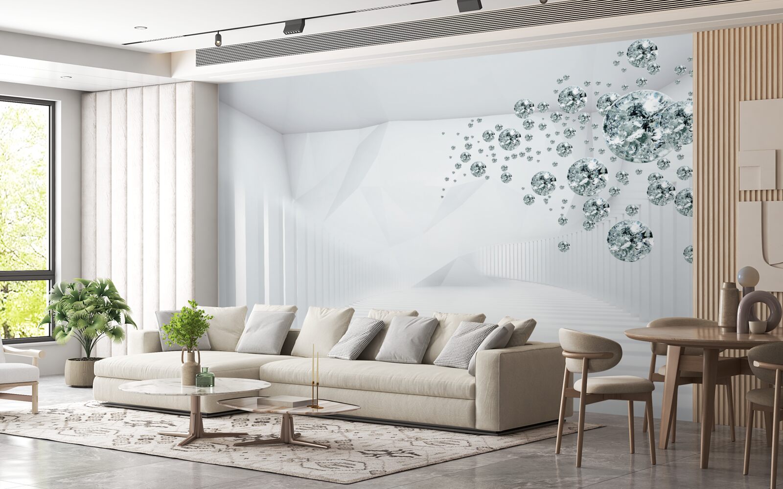 Fotobehang waterdruppels in een helder verlichte kamer