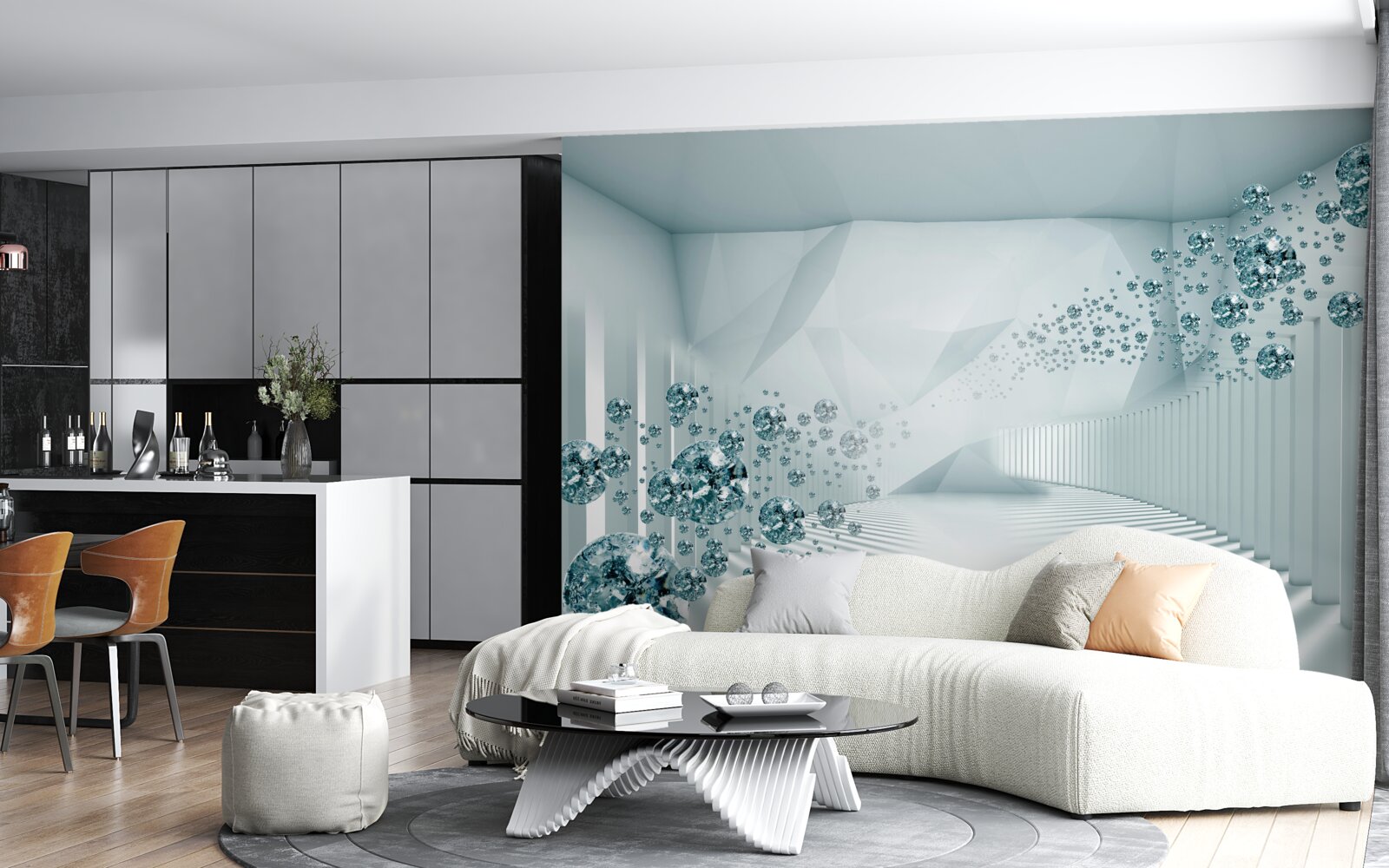 Fotobehang groeiende blauwe oceaandeeltjes