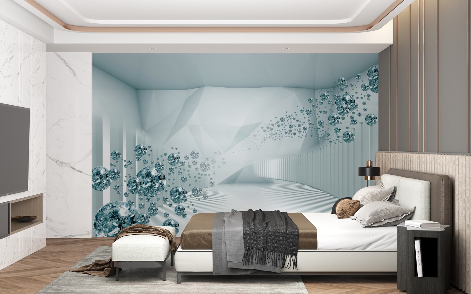 Fotobehang groeiende blauwe oceaandeeltjes